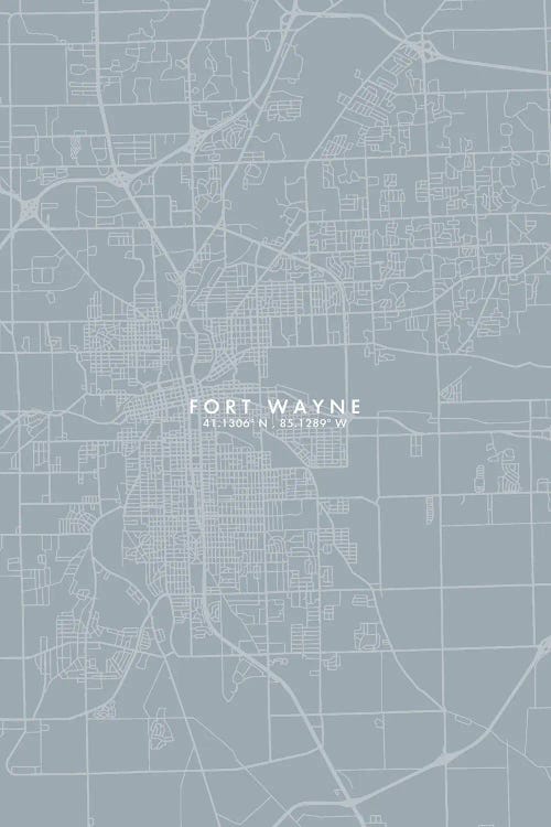 Fort Wayne City Map Grey Blue Style by WallDecorAddict wall art
