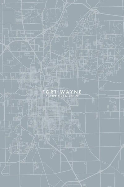 Indiana: Fort Wayne City Map Grey Blue Style by WallDecorAddict