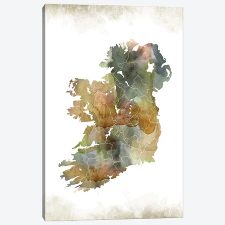 Ireland Greenish Map Canvas Print #WDA174} by WallDecorAddict Canvas Wall Art