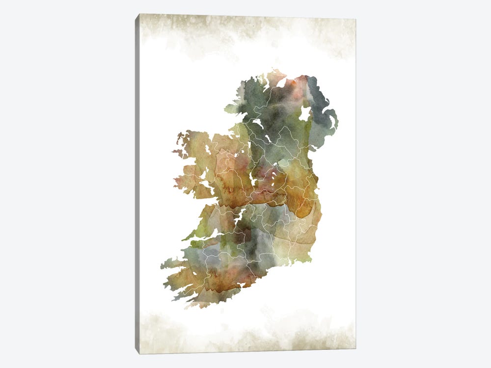 Ireland Greenish Map by WallDecorAddict 1-piece Canvas Print