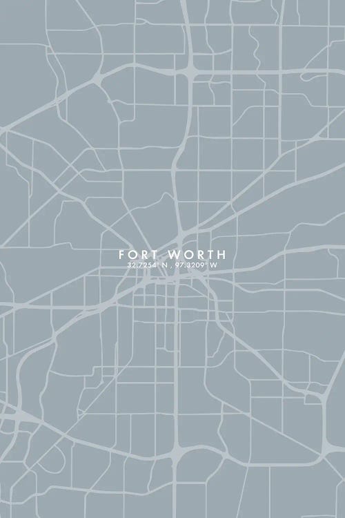 Fort Worth City Map Grey Blue Style