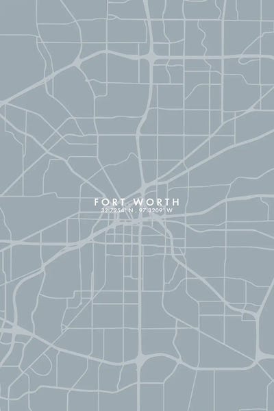 Fine Art Print: Fort Worth City Map Grey Blue Style by WallDecorAddict