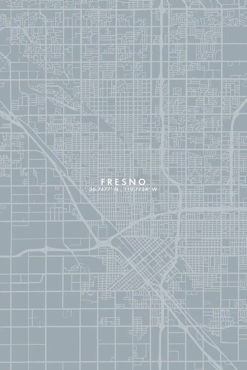 Fresno, California, City Map Grey Blue Style