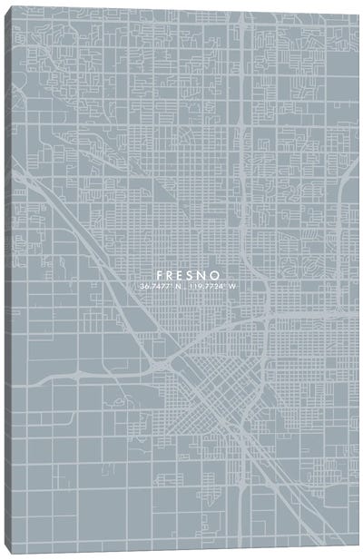 Fresno, California, City Map Grey Blue Style Canvas Art Print