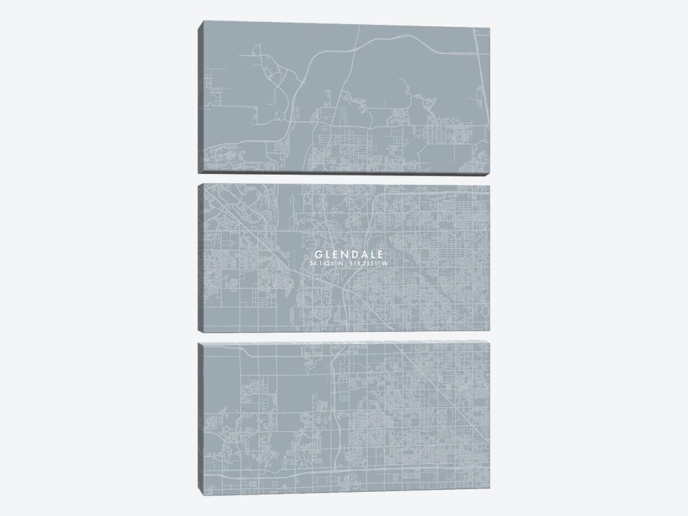 Glendale City Map Grey Blue Style by WallDecorAddict 3-piece Canvas Artwork