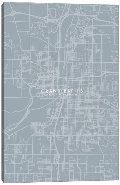 Grand Rapids City Map Grey Blue Style Canvas Art Print - Michigan Art