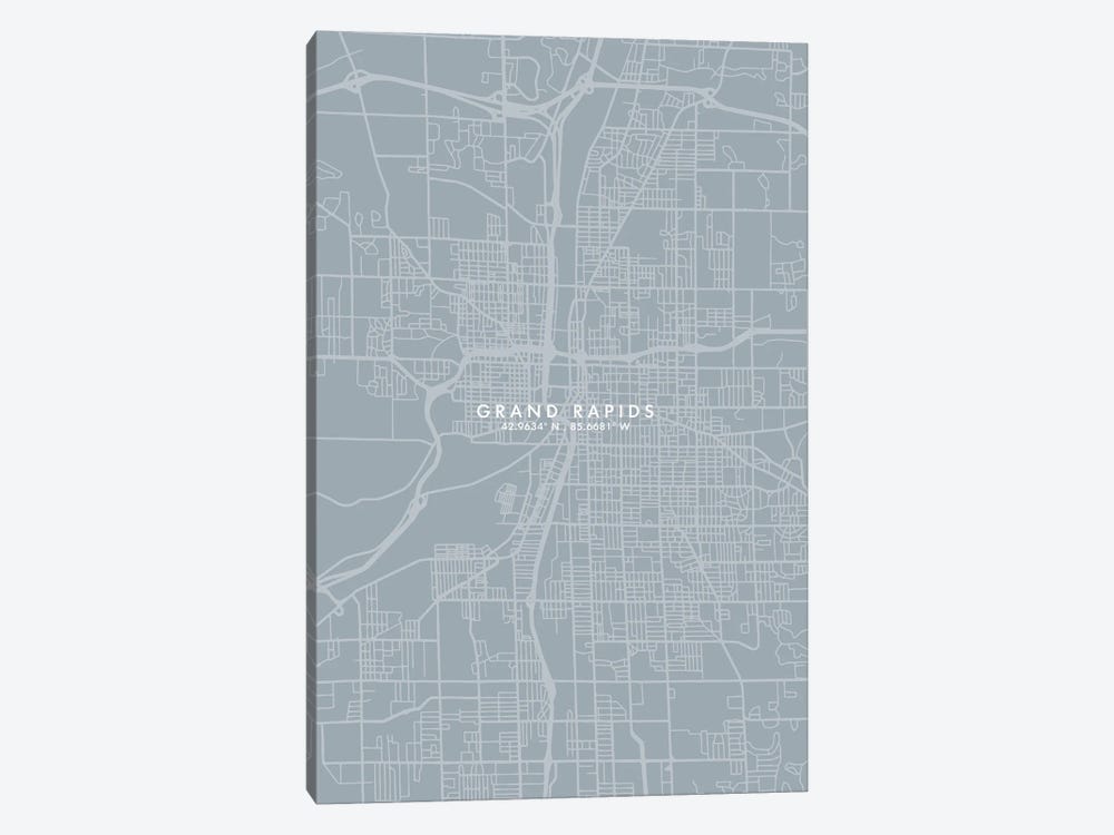Grand Rapids City Map Grey Blue Style by WallDecorAddict 1-piece Art Print