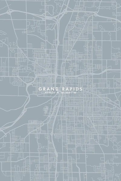 Michigan: Grand Rapids City Map Grey Blue Style by WallDecorAddict