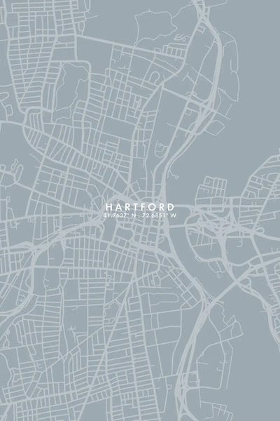 Connecticut: Hartford City Map Grey Blue Style by WallDecorAddict