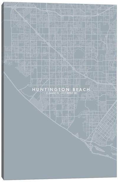 Huntington Beach City Map Grey Blue Style Canvas Art Print
