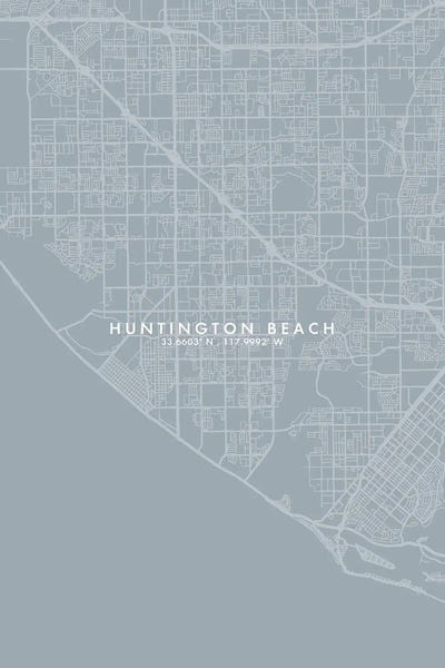 Huntington Beach: Huntington Beach City Map Grey Blue Style by WallDecorAddict