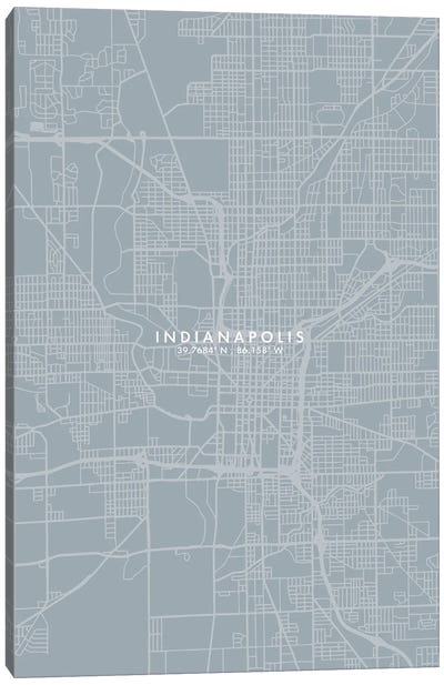 Indianapolis City Map Grey Blue Style Canvas Art Print - Indiana Art