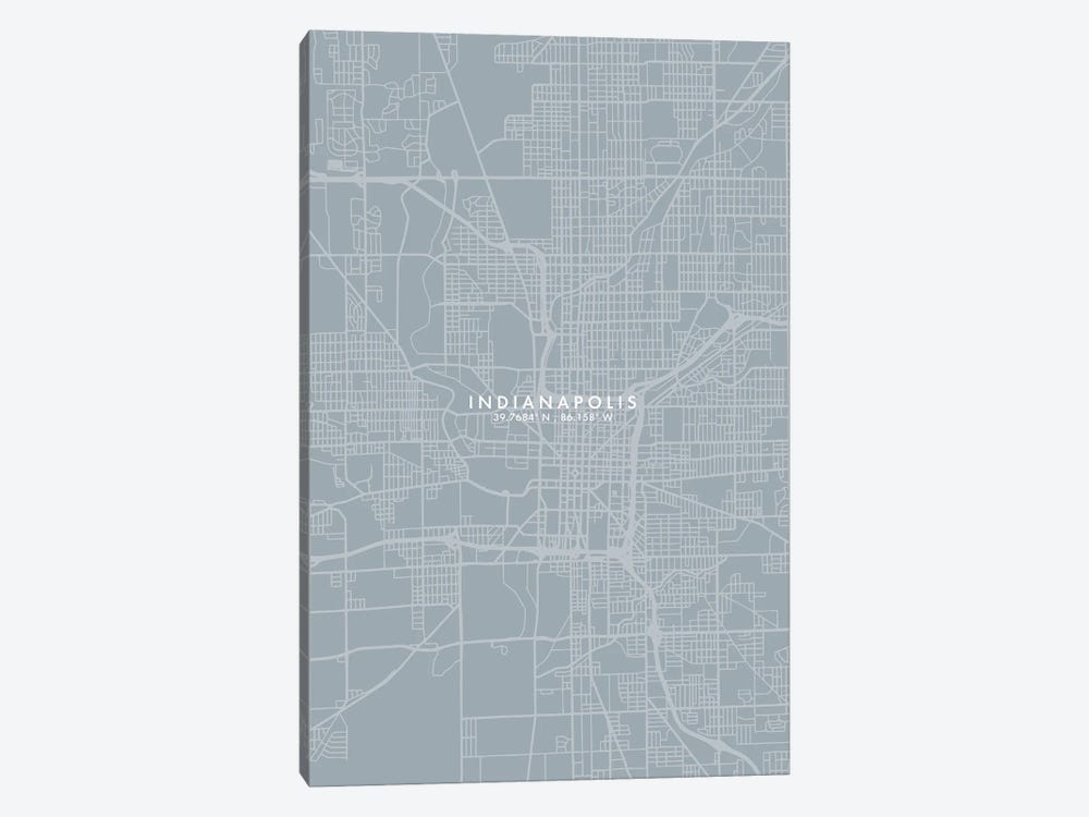Indianapolis City Map Grey Blue Style by WallDecorAddict 1-piece Canvas Art Print