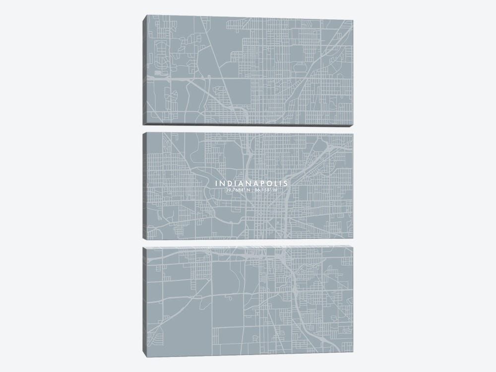 Indianapolis City Map Grey Blue Style by WallDecorAddict 3-piece Canvas Art Print