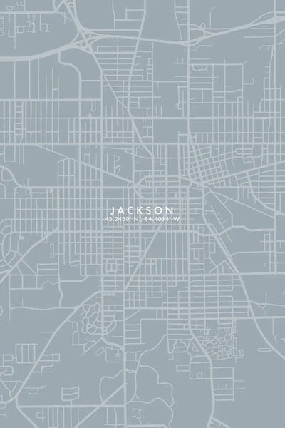 Jackson Michigan City Map Grey Blue Style by WallDecorAddict art print