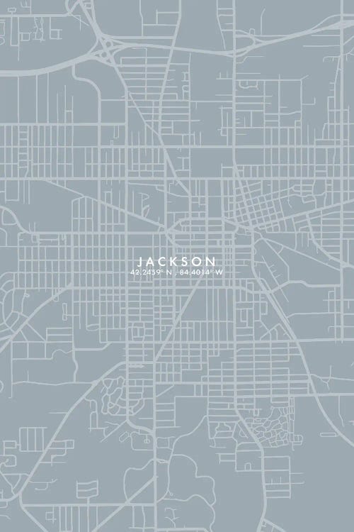 Jackson Michigan City Map Grey Blue Style