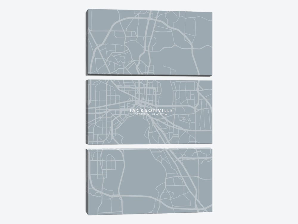 Jacksonville City Map Grey Blue Style by WallDecorAddict 3-piece Art Print