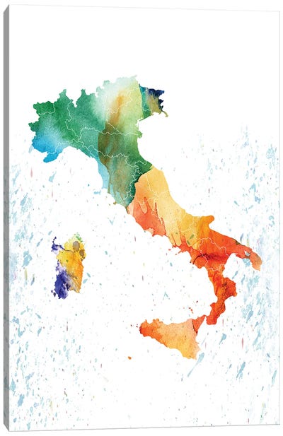 Italy Colorful Map Canvas Art Print - Country Maps