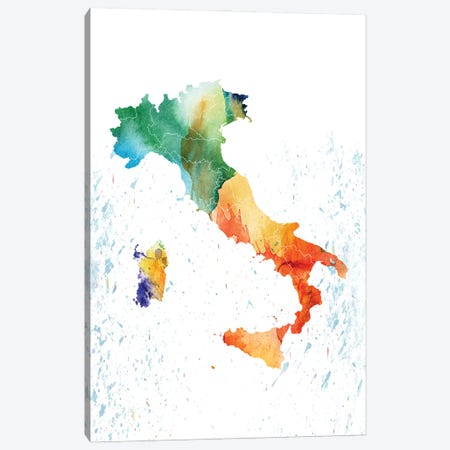 Italy Colorful Map Canvas Print #WDA175} by WallDecorAddict Canvas Art