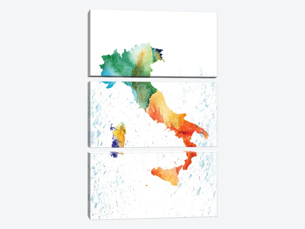 Italy Colorful Map by WallDecorAddict 3-piece Canvas Wall Art