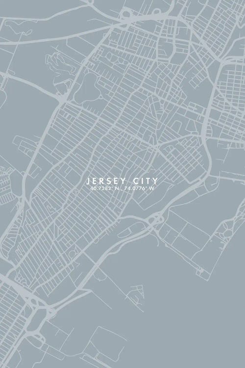 Jersey City, New Jersey, City Map Grey Blue Style