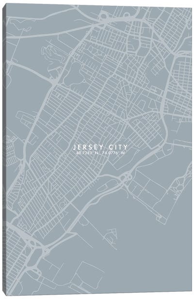 Jersey City, New Jersey, City Map Grey Blue Style Canvas Art Print - New Jersey Art