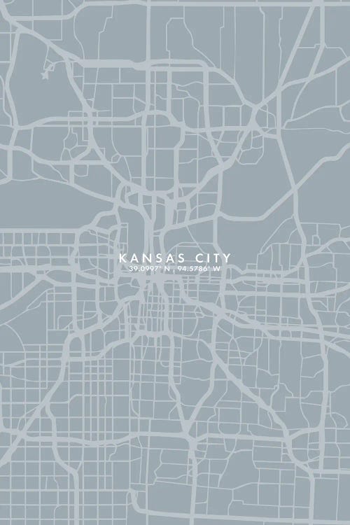 Kansas City City Map Grey Blue Style