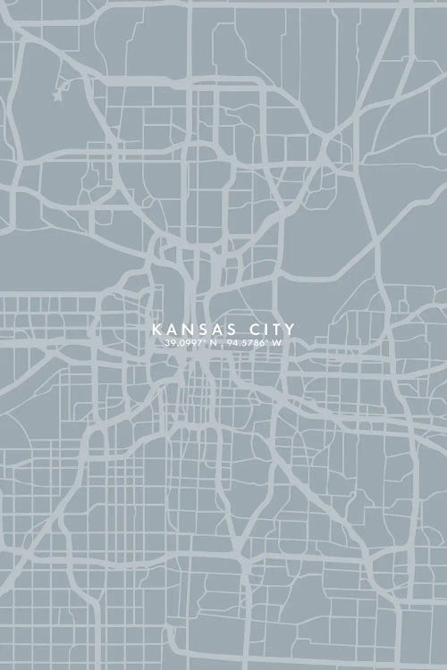 Kansas City City Map Grey Blue Style by WallDecorAddict wall art