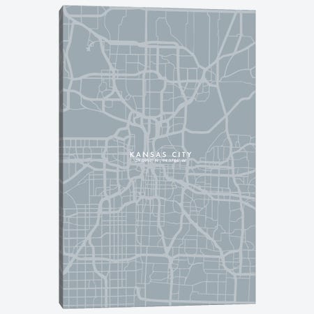 Kansas City City Map Grey Blue Style Canvas Print #WDA1761} by WallDecorAddict Art Print