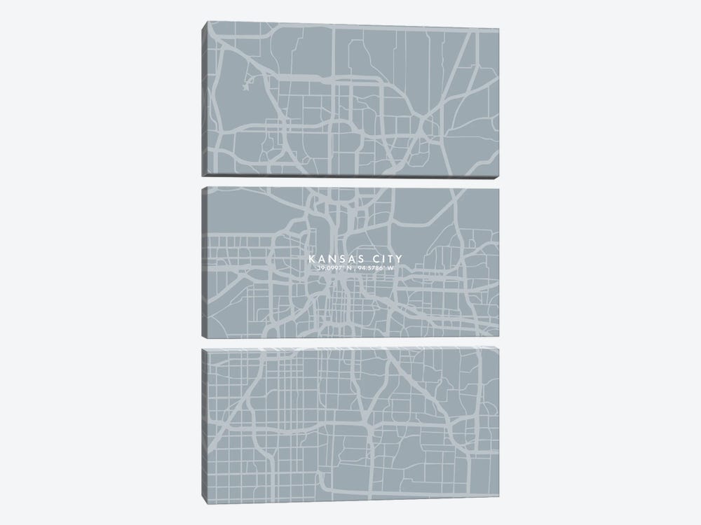 Kansas City City Map Grey Blue Style by WallDecorAddict 3-piece Canvas Art