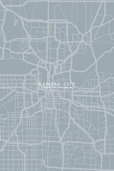 Missouri: Kansas City City Map Grey Blue Style by WallDecorAddict