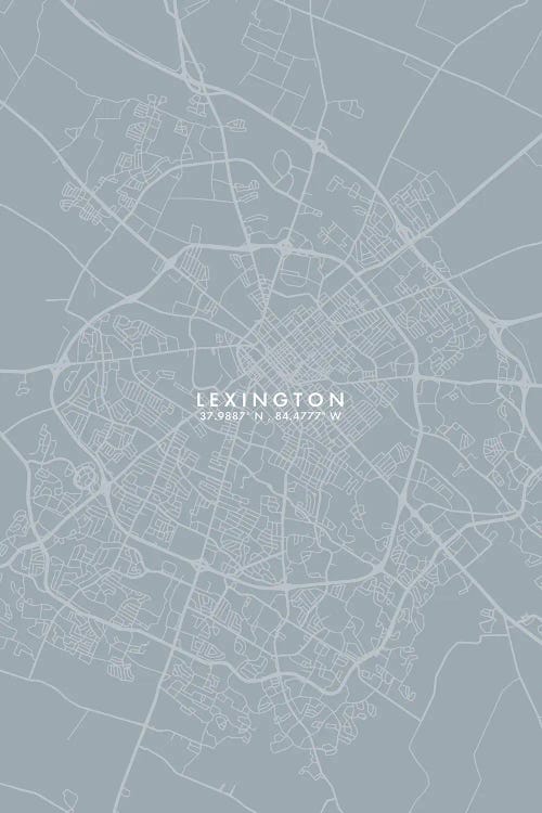 Lexington, Kentucky City Map Grey Blue Style