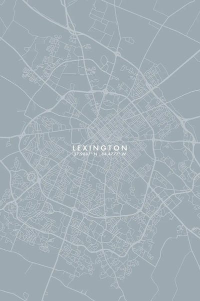 Lexington, Kentucky City Map Grey Blue Style