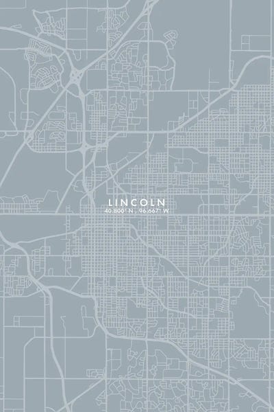 Lincoln City Map Grey Blue Style by WallDecorAddict art print