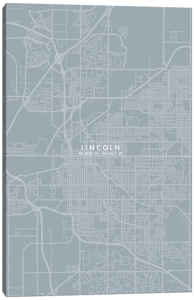 Lincoln City Map Grey Blue Style Canvas Art Print