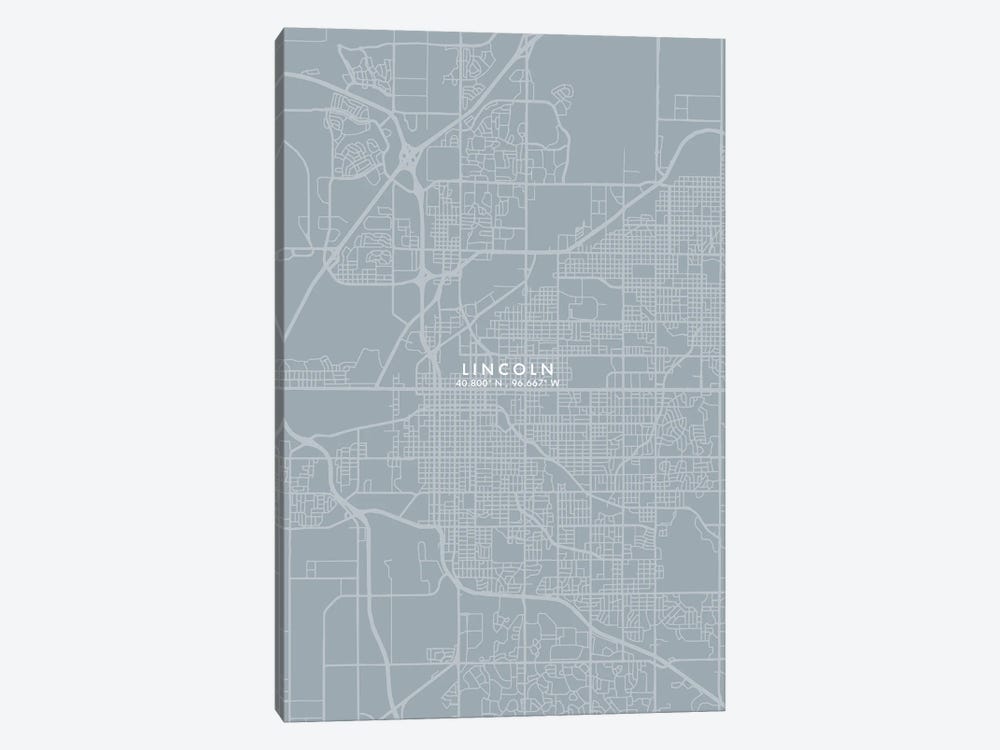 Lincoln City Map Grey Blue Style by WallDecorAddict 1-piece Canvas Art