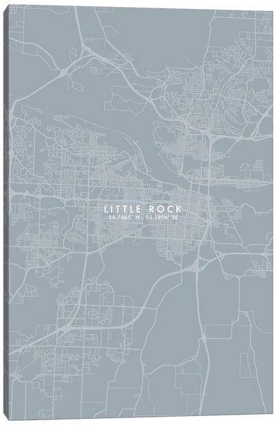 Little Rock City Map Grey Blue Style Canvas Art Print - Arkansas Art