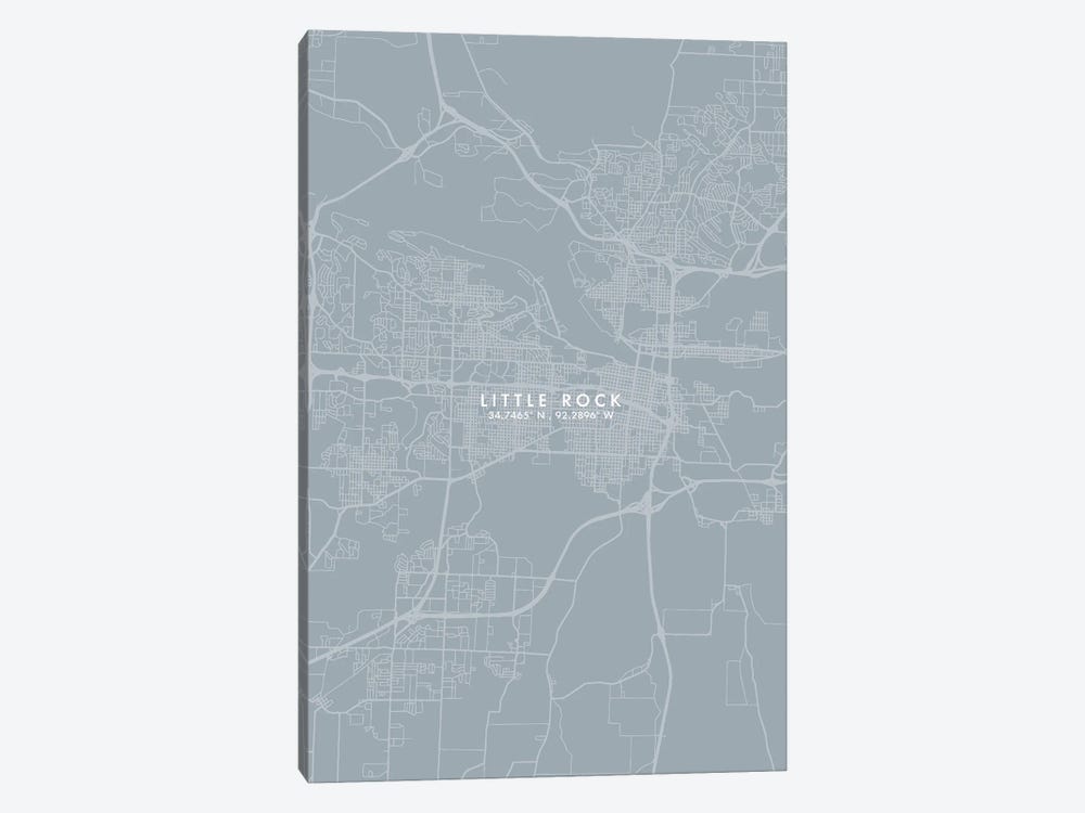 Little Rock City Map Grey Blue Style by WallDecorAddict 1-piece Canvas Print