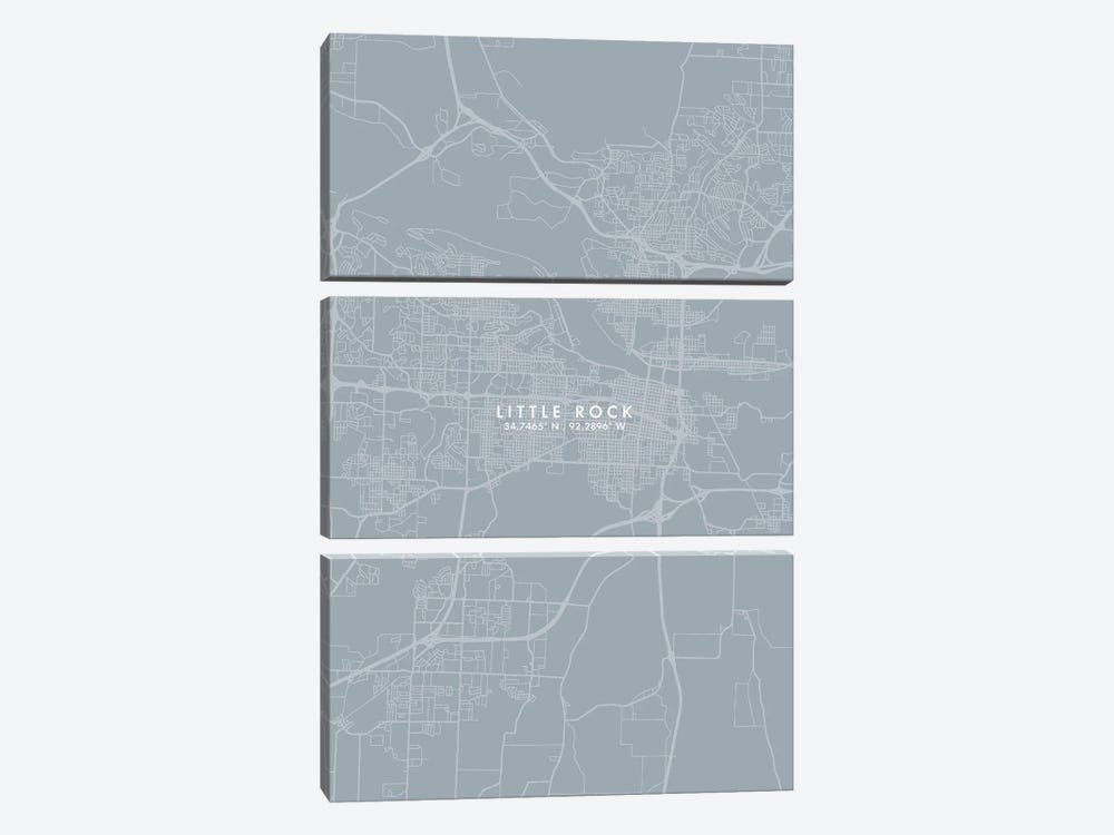 Little Rock City Map Grey Blue Style by WallDecorAddict 3-piece Art Print