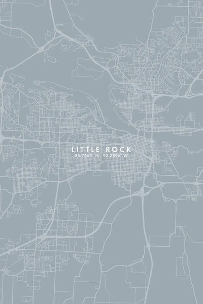Arkansas: Little Rock City Map Grey Blue Style by WallDecorAddict