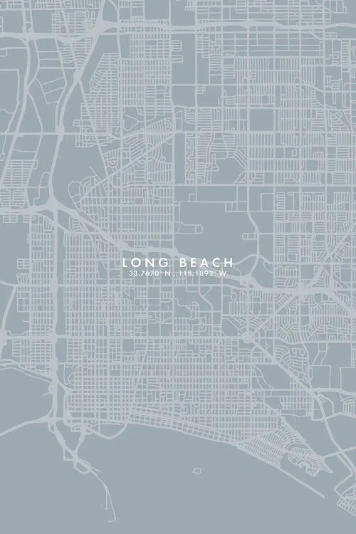 Long Beach City Map Grey Blue Style