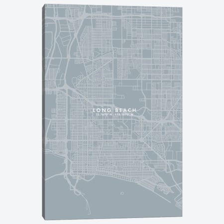 Long Beach City Map Grey Blue Style Canvas Print #WDA1765} by WallDecorAddict Canvas Artwork