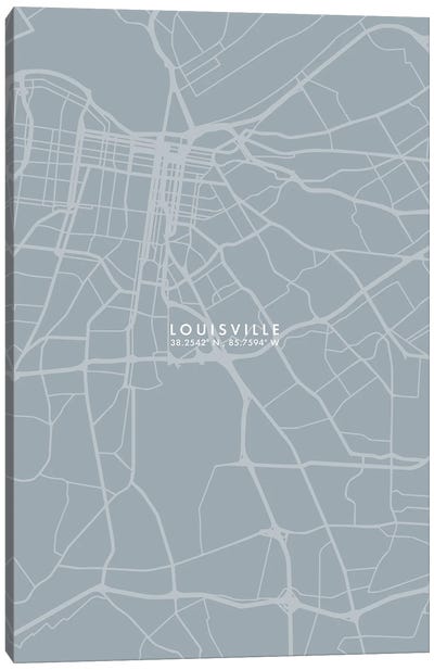 Louisville City Map Grey Blue Style Canvas Art Print - Louisville Art