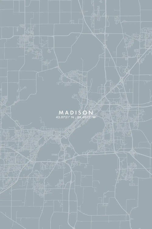 Madison City Map Grey Blue Style