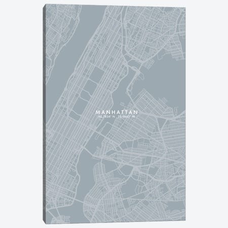 Manhattan City Map Grey Blue Style Canvas Print #WDA1768} by WallDecorAddict Canvas Print