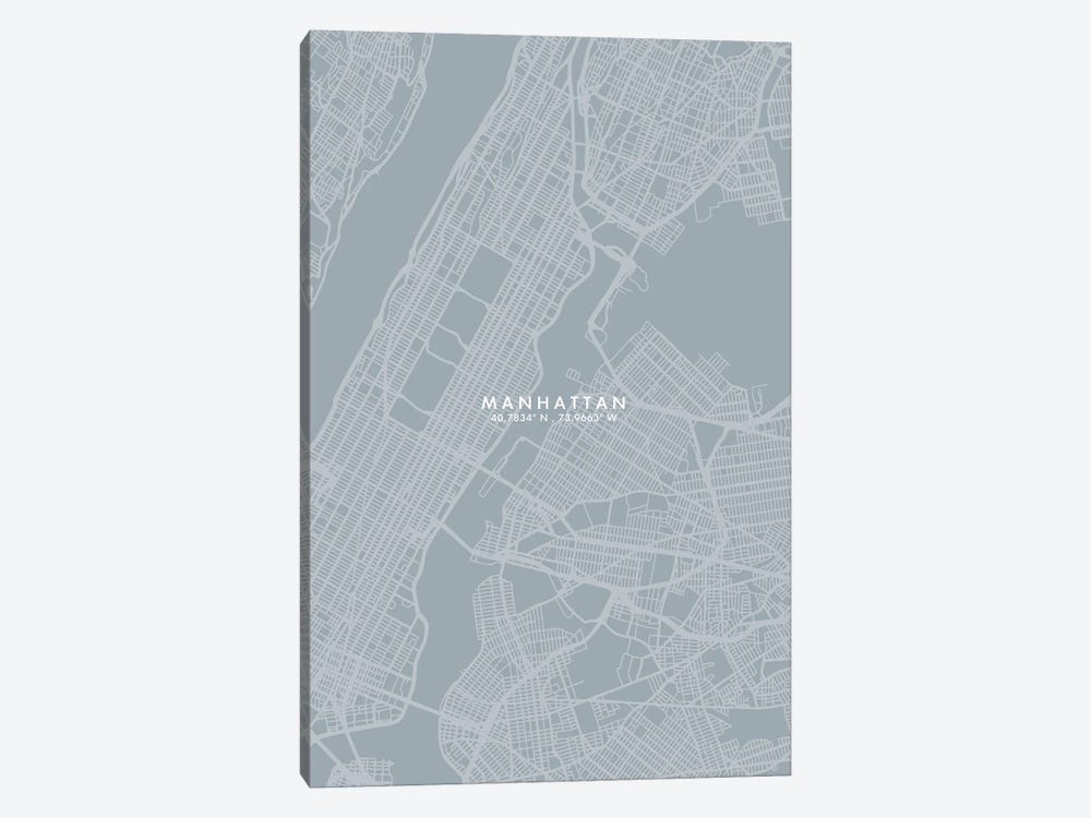 Manhattan City Map Grey Blue Style by WallDecorAddict 1-piece Art Print