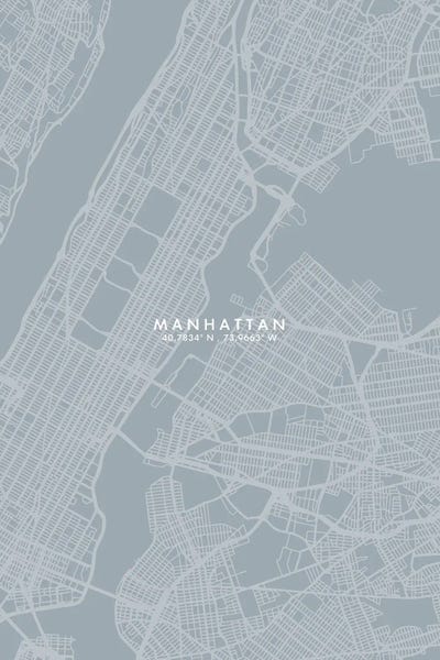 Manhattan City Map Grey Blue Style