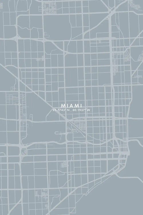 Miami City Map Grey Blue Style