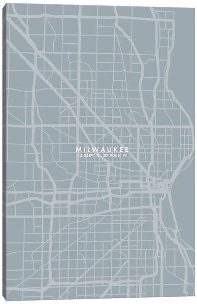 Milwaukee City Map Grey Blue Style Canvas Art Print - Wisconsin Art