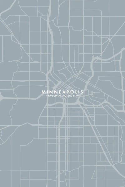 Minneapolis City Map Grey Blue Style by WallDecorAddict canvas print